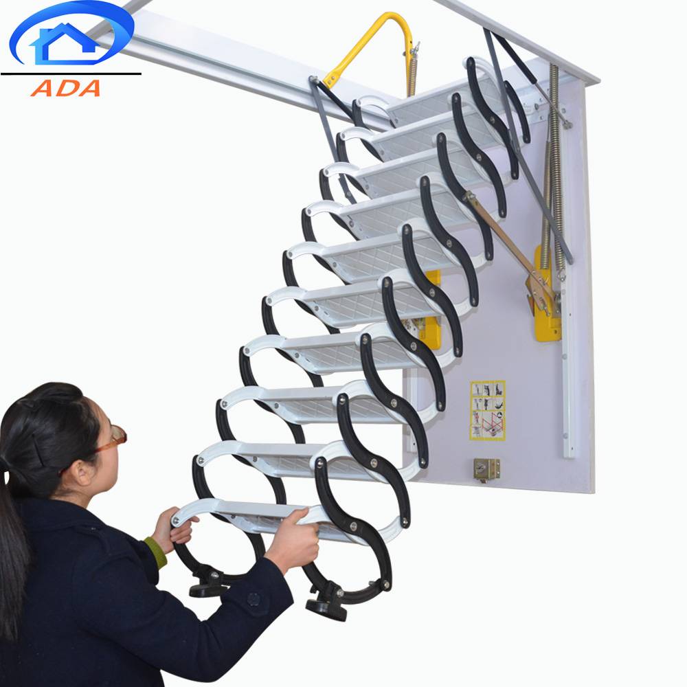 2019 New Model Electric Telescopic Folding Ladder Metal Handrail Carbon Steel Attic Stairs